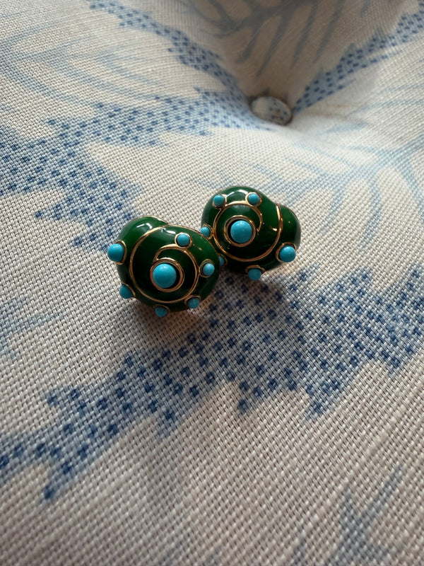 Jade and Turquoise Snail Earrings