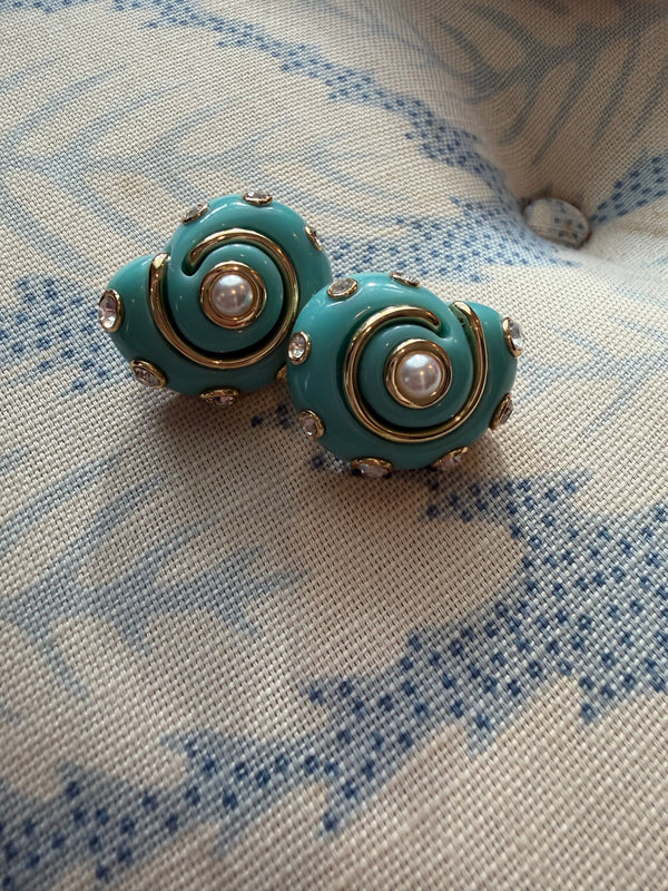 Turquoise and Crystal Snail Earrings