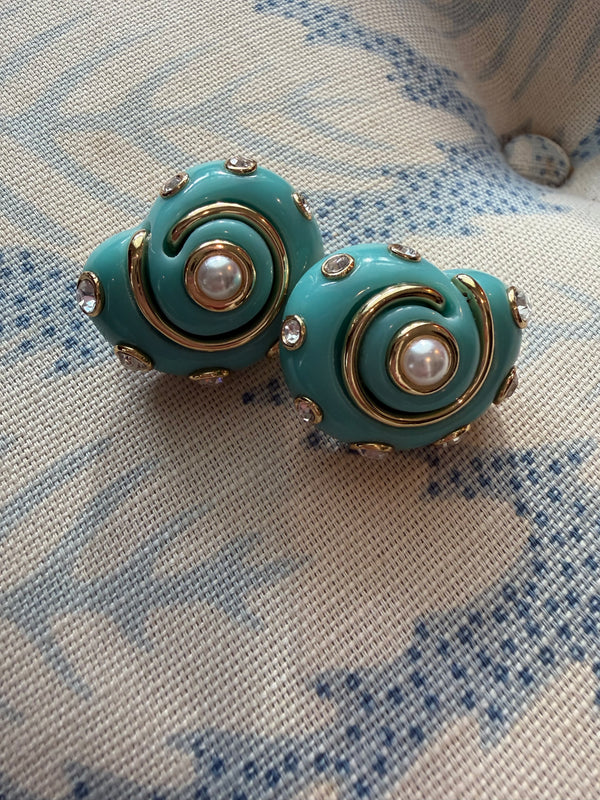Turquoise and Crystal Snail Earrings