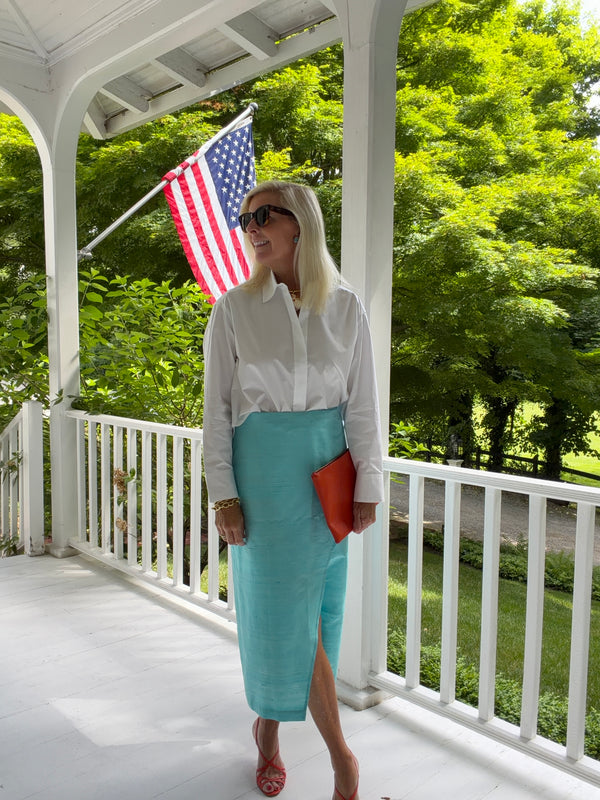 The Long Sarong in Turquoise Silk Dupioni