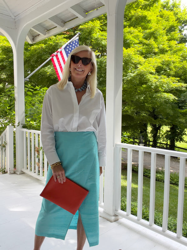 The Long Sarong in Turquoise Silk Dupioni