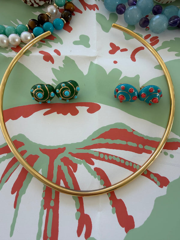 Coral and Turquoise Clip on Earrings