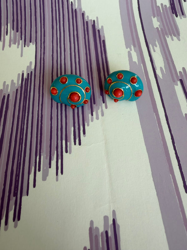 Coral and Turquoise Clip on Earrings
