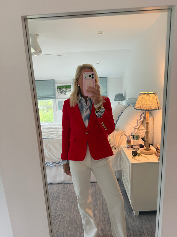 Red Double Face Wool Crepe Blazer