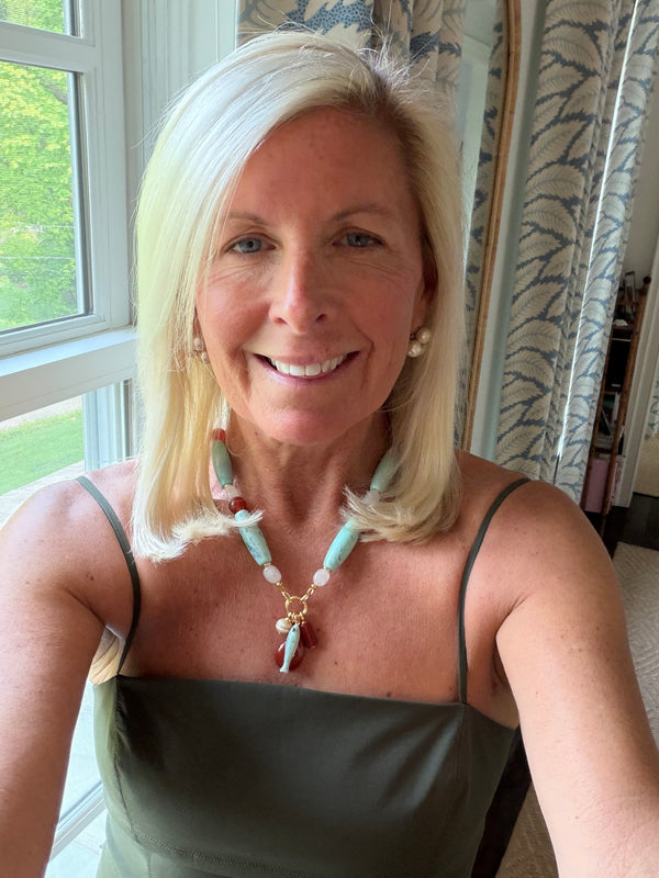 Seafoam and Amber Teardrop Charm necklace