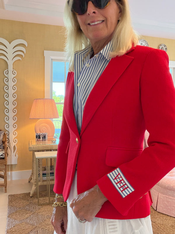 Red Double Face Wool Crepe Blazer