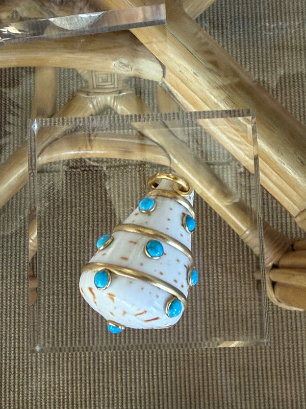 White Shell with Turquoise Stones