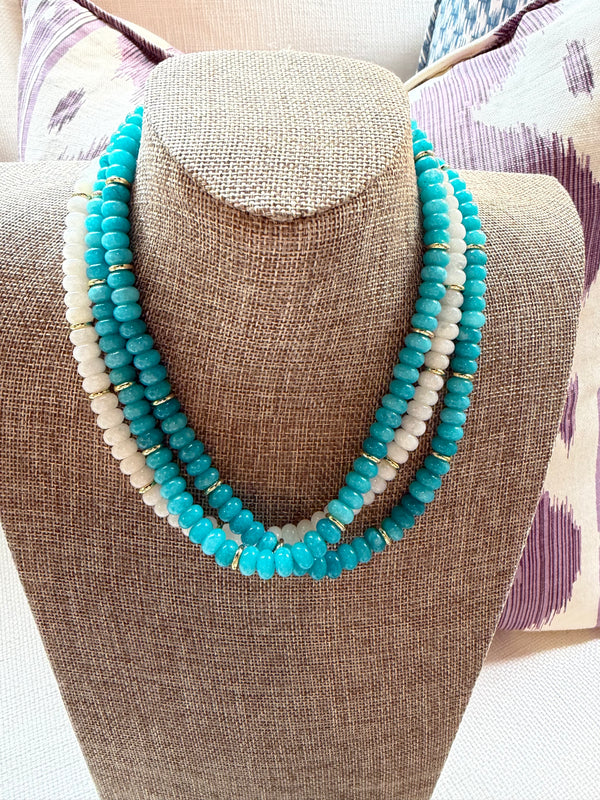 Turquoise and gold beaded necklace