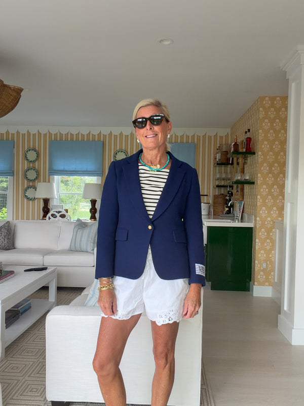 Navy Double Face Wool Crepe Blazer