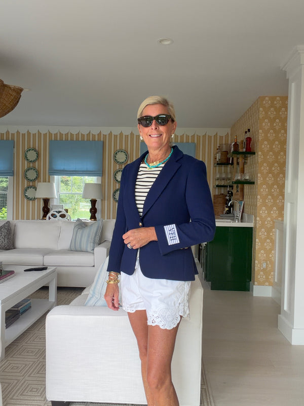 Navy Double Face Wool Crepe Blazer