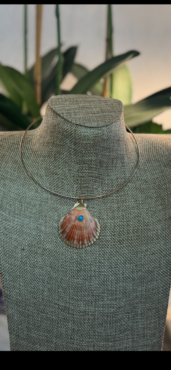 Orange Scallop Shell dipped in Gold with Turqouise