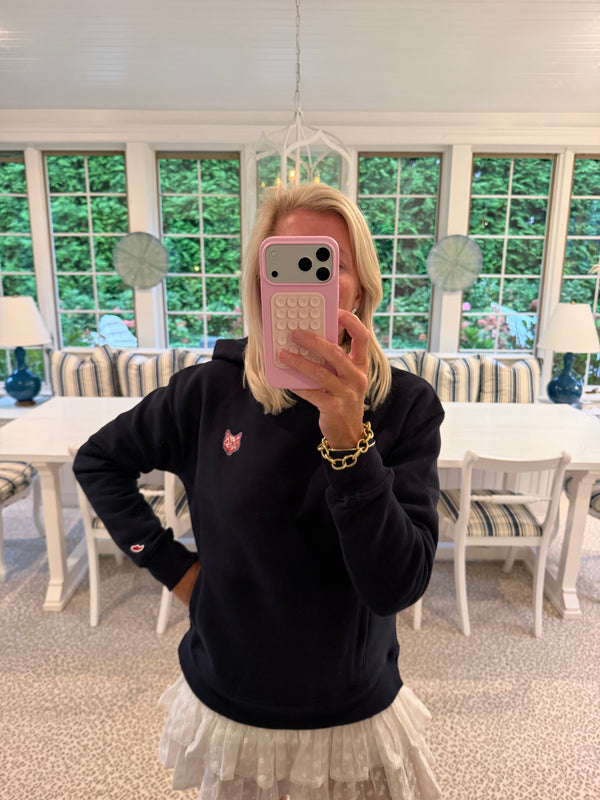 Navy Hoodie with Red Fox Head