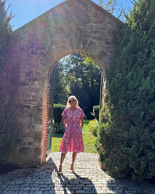 Lowell Short Sleeve Dress Hot Pink & White Cotton Floral