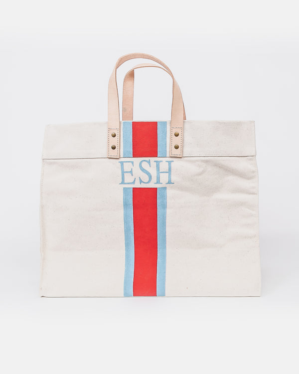 Canvas and Leather Tote - Navy & Red Stripe